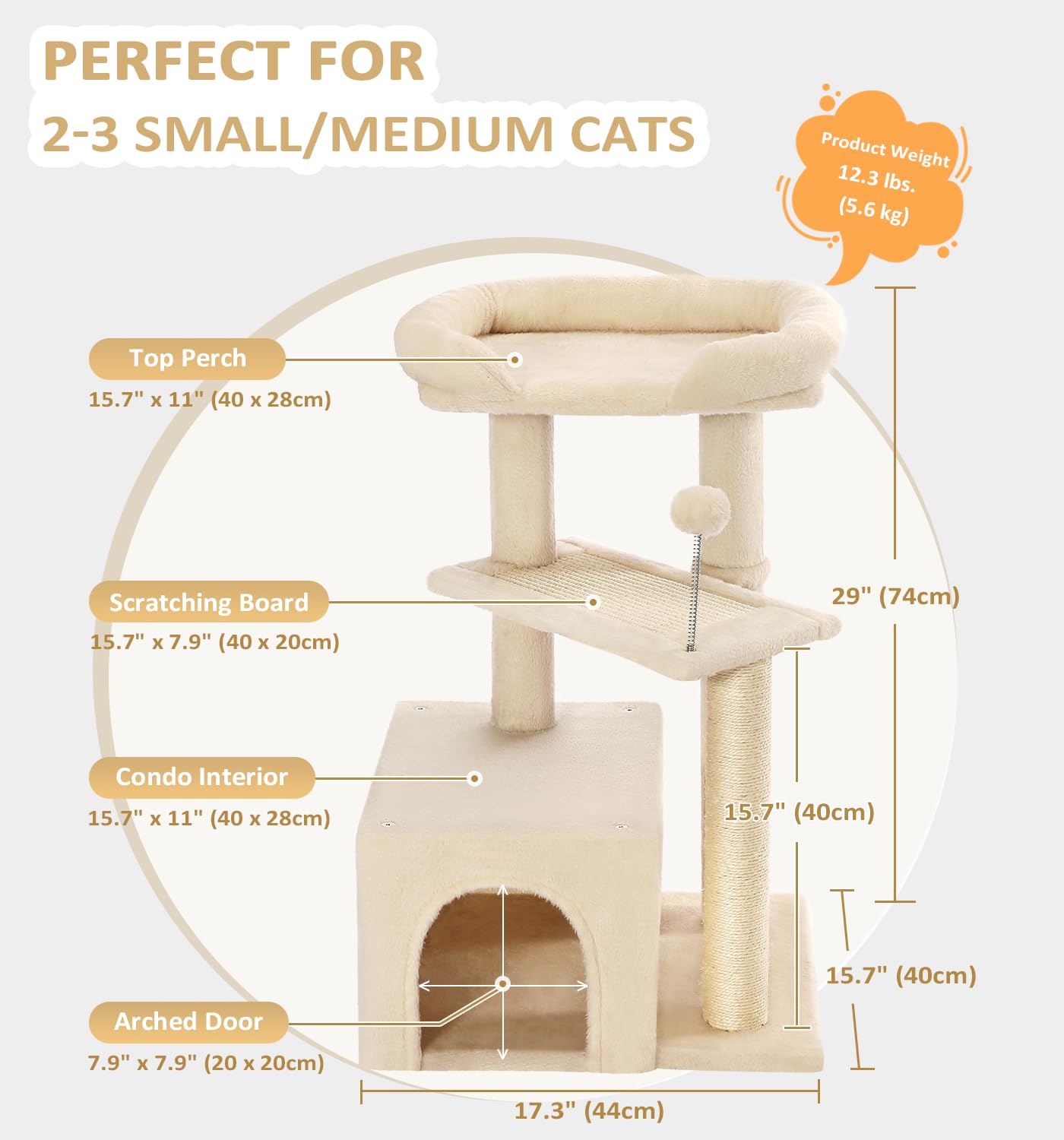 Made4Pets Cat Tree, Small Cat Tower For Indoors Cats, Cute Wood Kitty Condo With Scratching Post And Pad, 29'' Multi-Level Moder